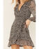 Mittoshop Women's Ditsy Long Sleeve Chiffon Ruffle Wrap Mini Dress, Black, hi-res