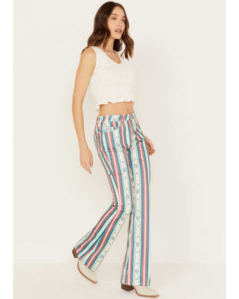 Image #1 - Hooey by Rock & Roll Denim Women's High Rise Striped Flare Jeans, Multi, hi-res