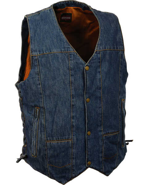 Image #1 - Milwaukee Leather Men's 10 Pocket Side Lace Denim Vest - 4X, , hi-res
