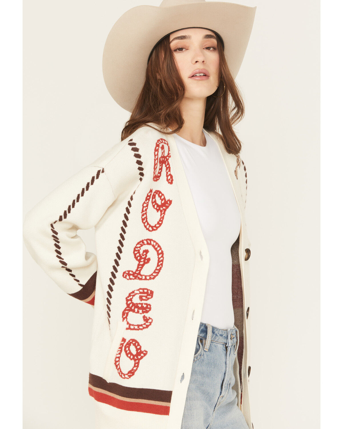 Image #1 - Cruel Girl Women's Rodeo Cardigan, Cream, hi-res