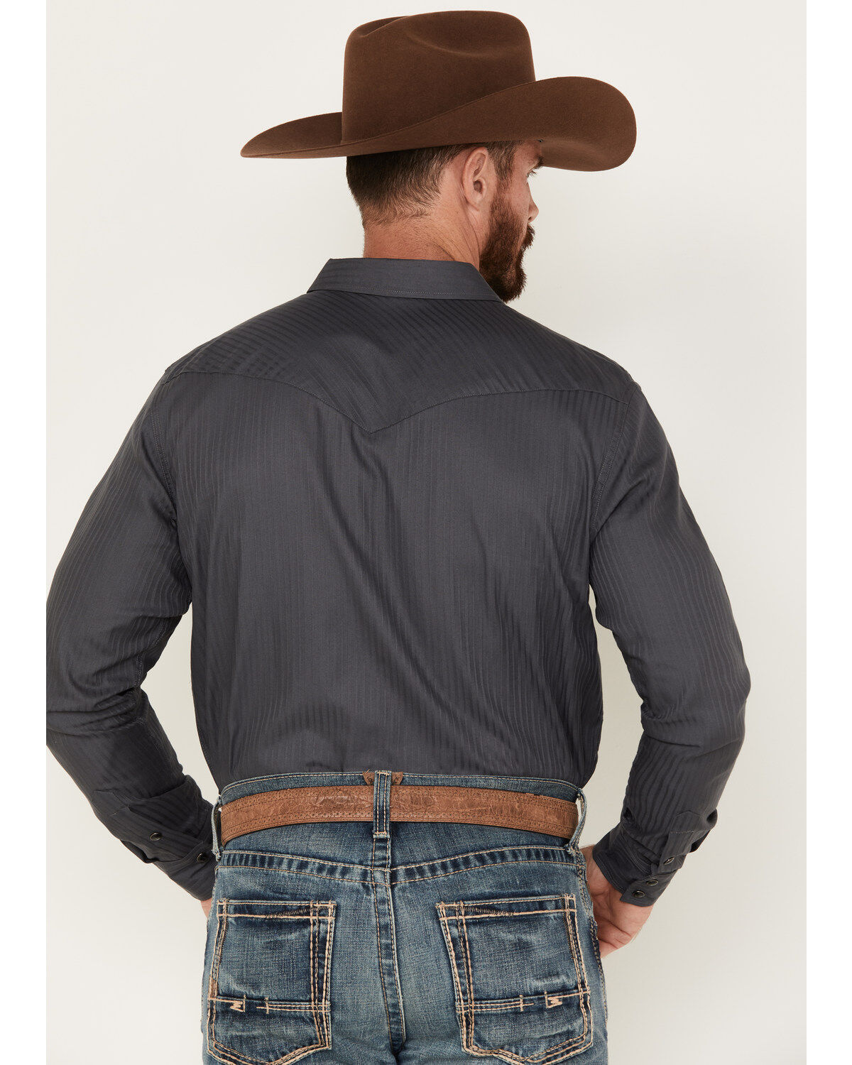 Image #4 - Gibson Trading Co Men's Southside Satin Stripe Snap Western Shirt, Dark Grey, hi-res