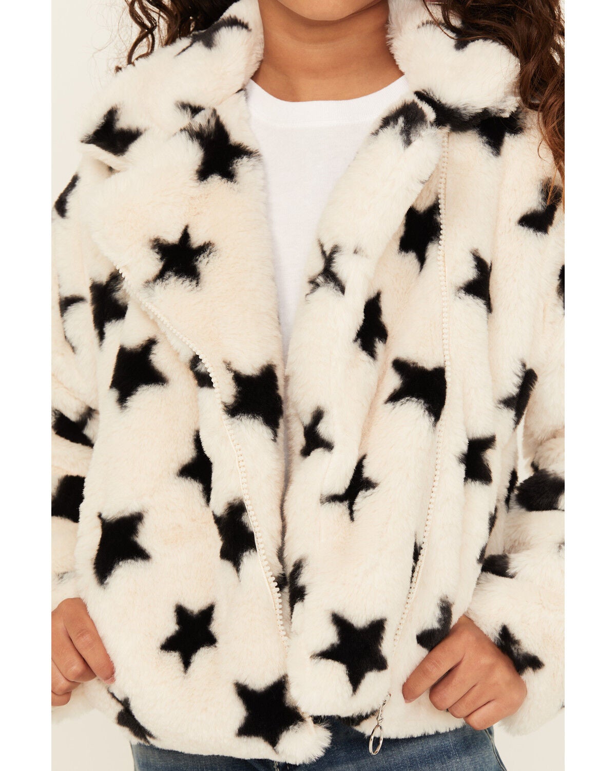 Image #3 - Urban Republic Girls' Star Print Faux Fur Moto Jacket, , hi-res