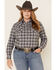 Image #1 - Rough Stock by Panhandle Women's West Bourne Ombre Plaid Long Sleeve Western Shirt - Plus, Black, hi-res