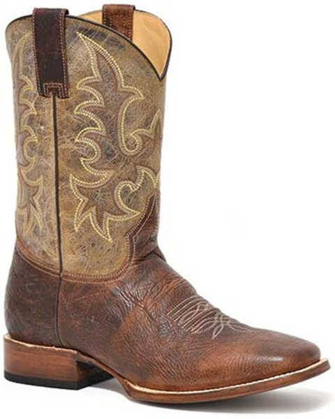 Stetson Men's Obediah Bison Vamp Western Boots - Wide Square Toe , Brown, hi-res