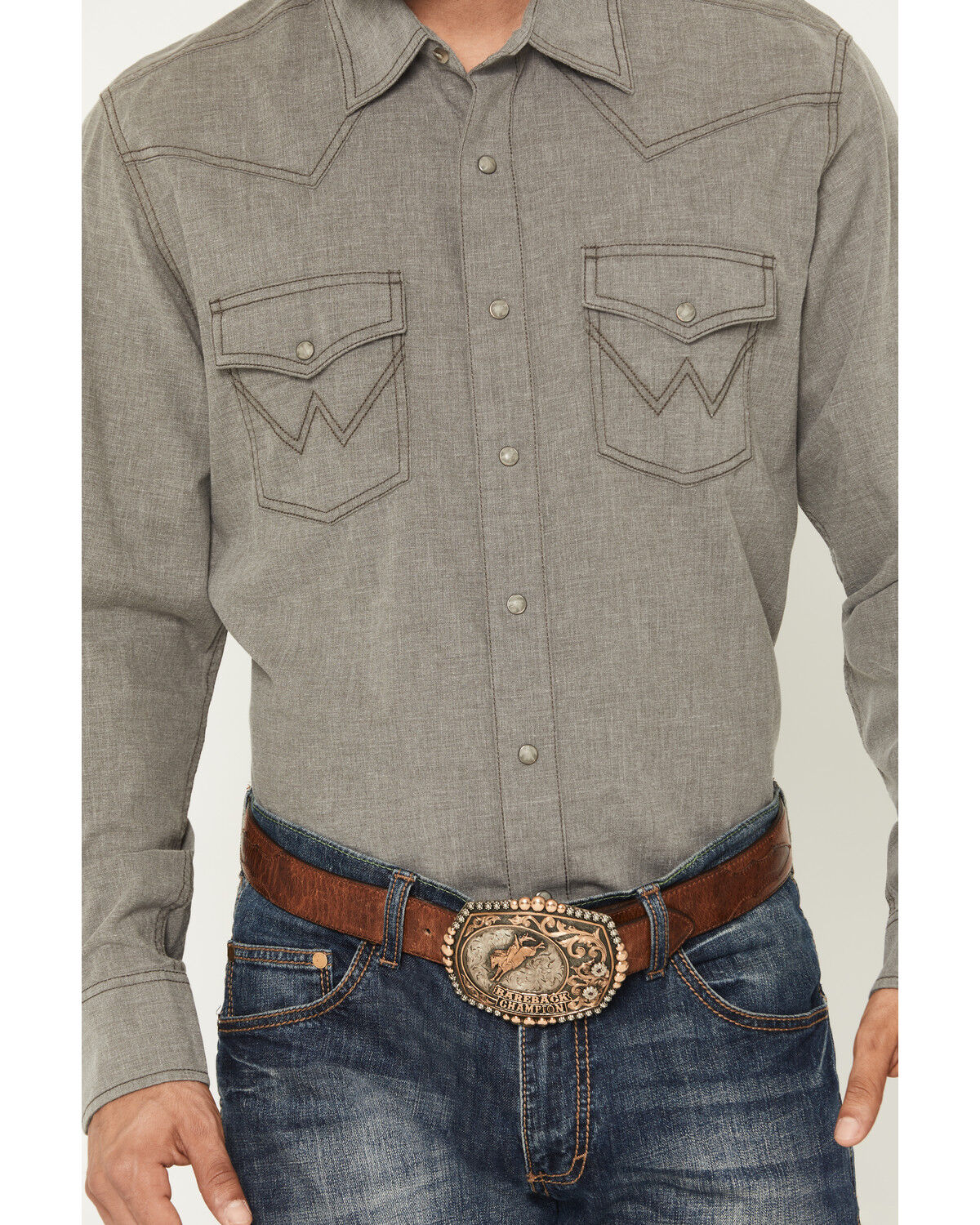 Image #3 - Wrangler Retro Men's Solid Long Sleeve Snap Western Shirt, Brown, hi-res
