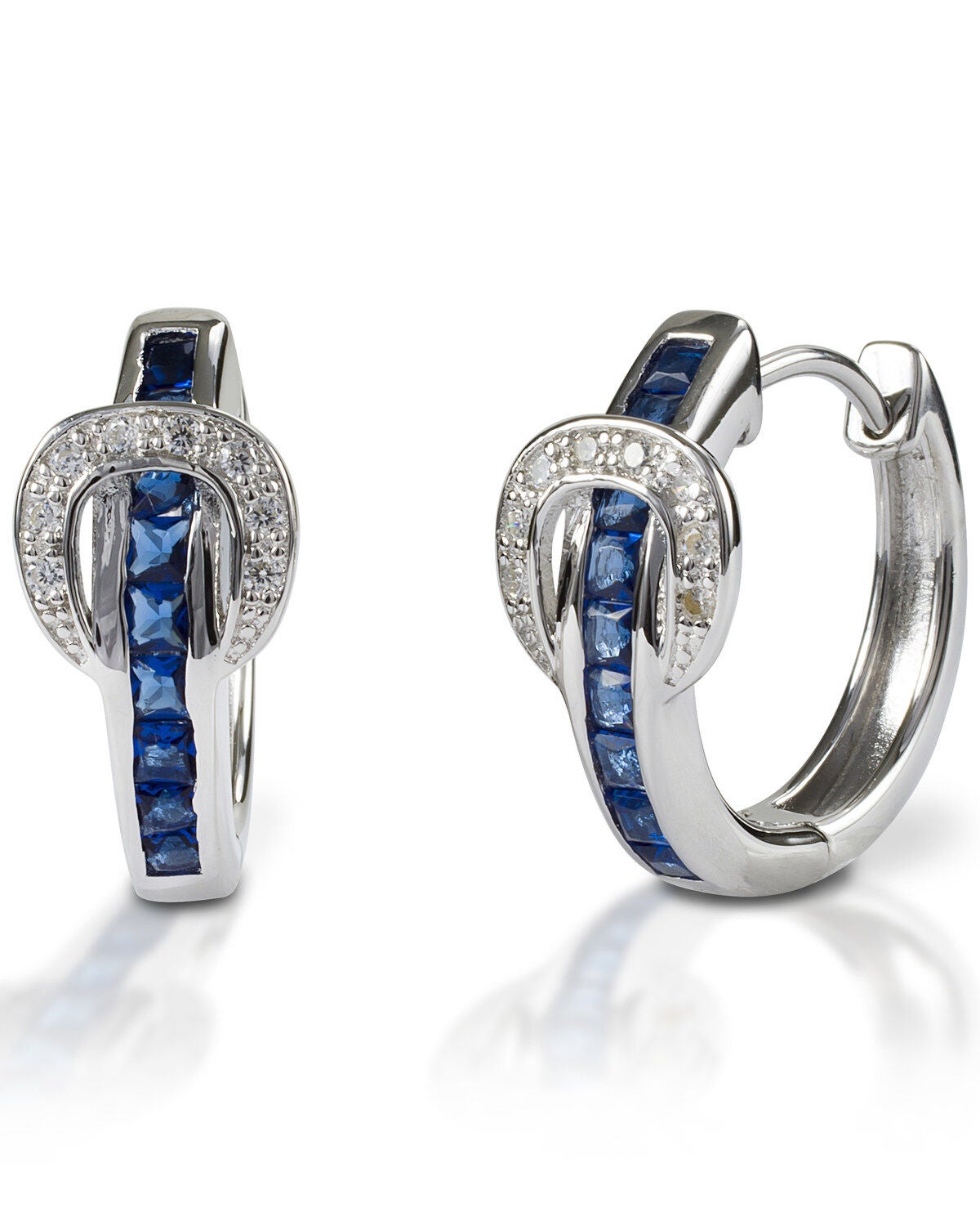 Kelly Herd Women's Blue Contemporary Buckle Hoop Earrings, Silver, hi-res