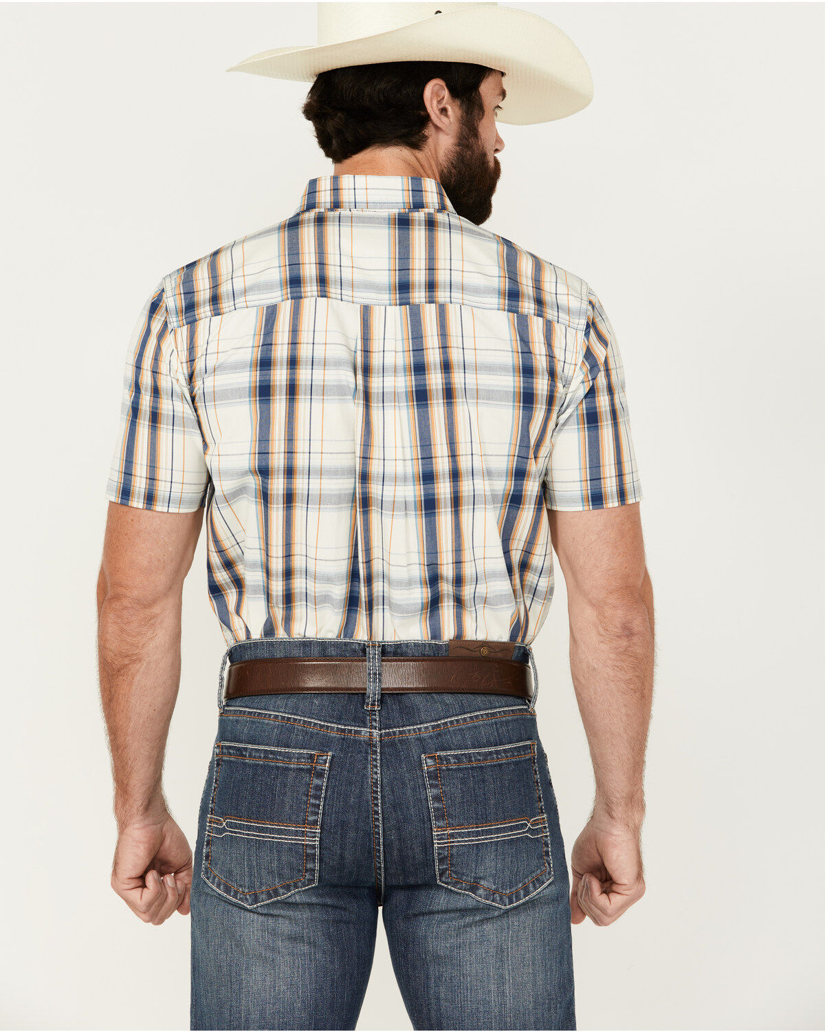 Image #4 - Cody James Men's Plaid Print Short Sleeve Button-Down Stretch Western Shirt, Ivory, hi-res