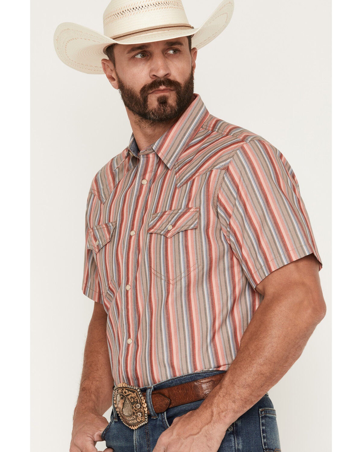 Image #2 - Cody James Men's Old Skool Striped Short Sleeve Snap Western Shirt, Multi, hi-res