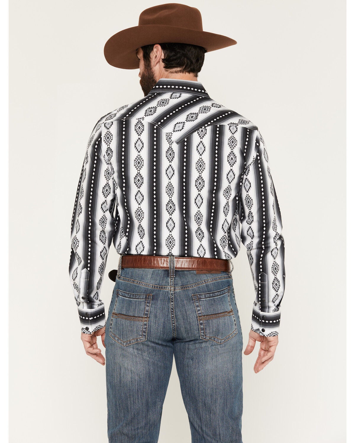 Image #4 - Rock & Roll Denim Men's Southwestern Print Long Sleeve Snap Stretch Western Shirt, Black, hi-res
