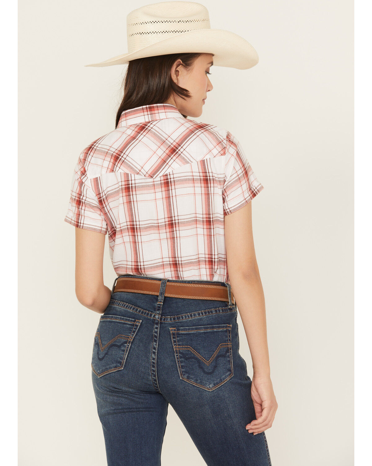 Image #4 - Shyanne Women's Plaid Print Short Sleeve Button-Down Western Shirt, White, hi-res