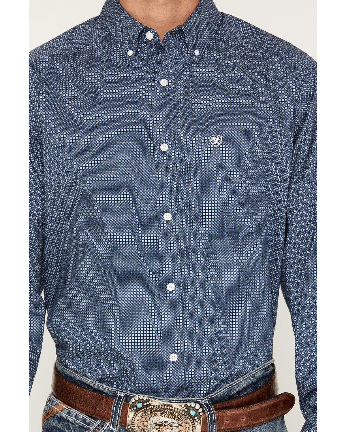 Image #3 - Ariat Men's Boot Barn Exclusive Storm Geo Print Long Sleeve Button-Down Western Shirt, Blue, hi-res