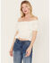 Trixxi Women's Cropped Jaquard Top, Ivory, hi-res