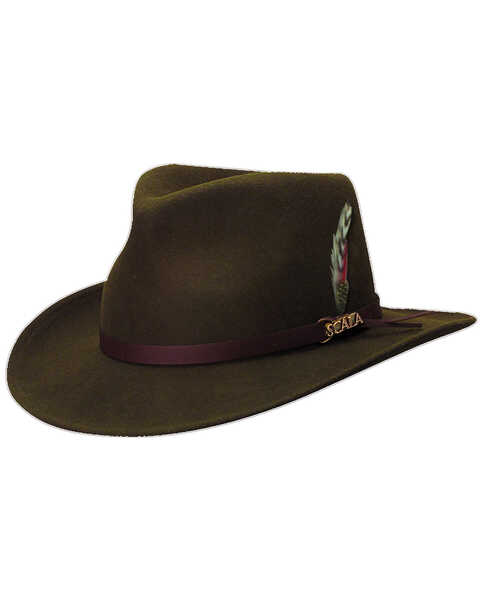 Image #1 - Scala Men's Olive Green Crushable Wool Felt Outback Hat, , hi-res