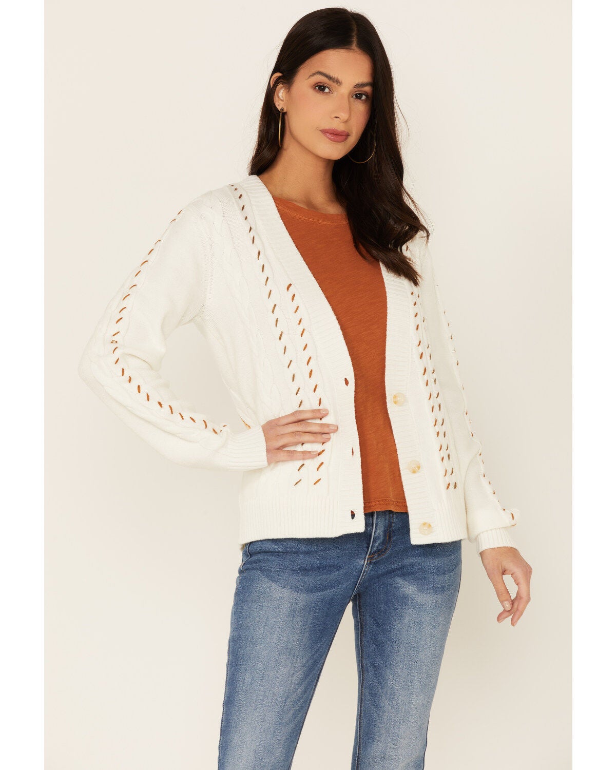 Women's Idyllwind White Music Circle Cable Knit Back Bronco Cardigan S
