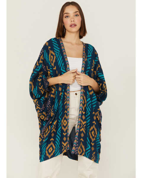 Ariat Women's Coachella Southwestern Kimono Wrap , Navy, hi-res