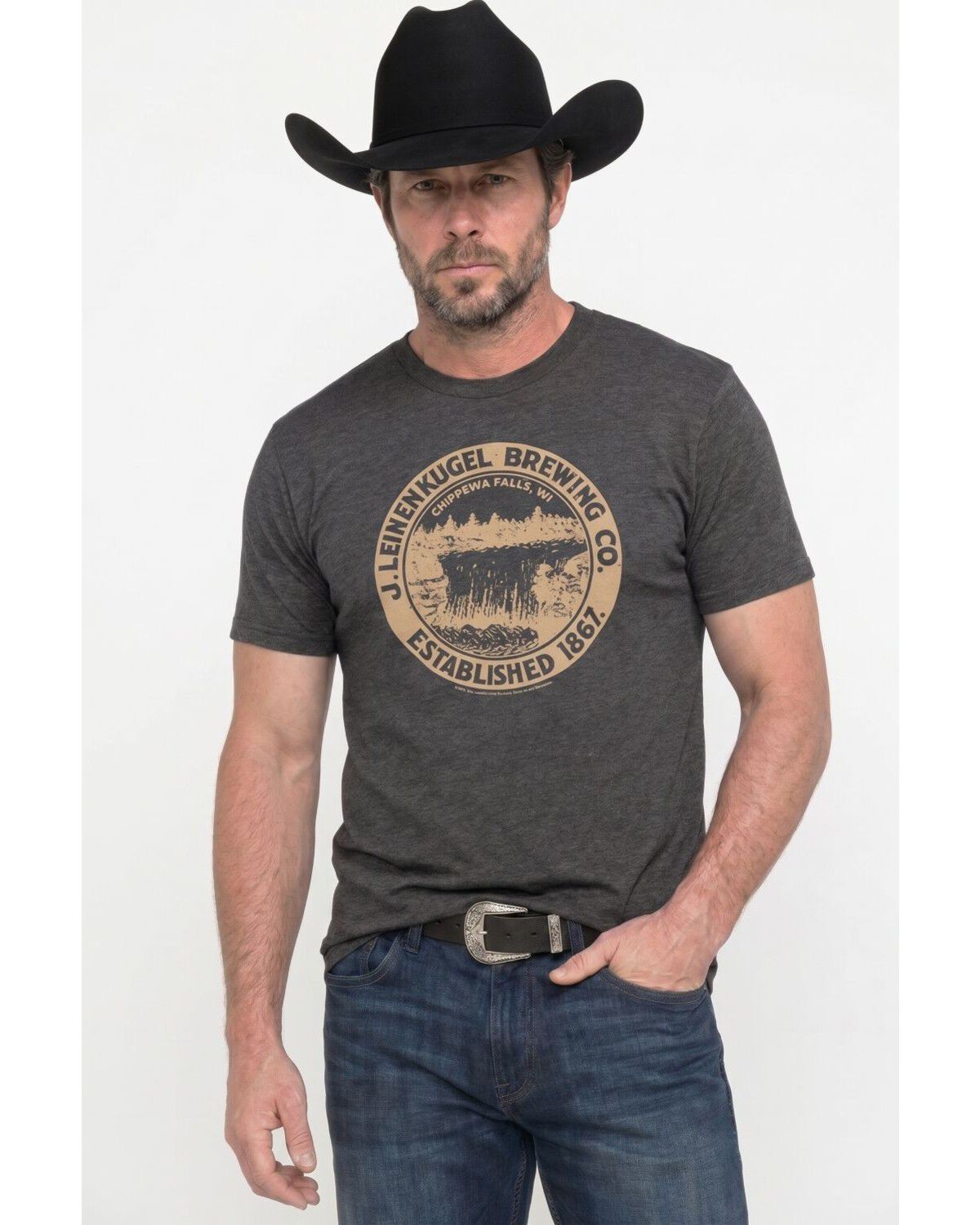 Image #1 - Americana Men's Leinenkugels Short Sleeve Graphic T-Shirt, Charcoal, hi-res
