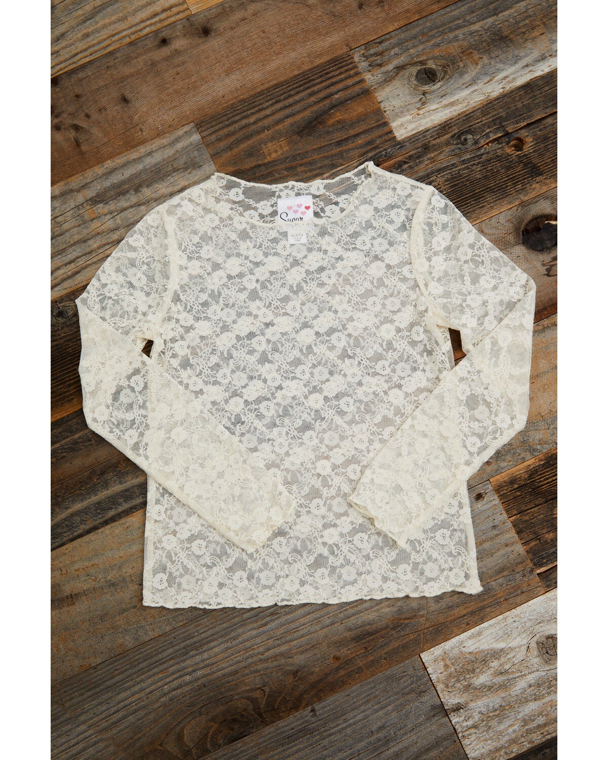 Image #1 - Sugar California Girls' Long Sleeve Lace Layering Top, Ivory, hi-res