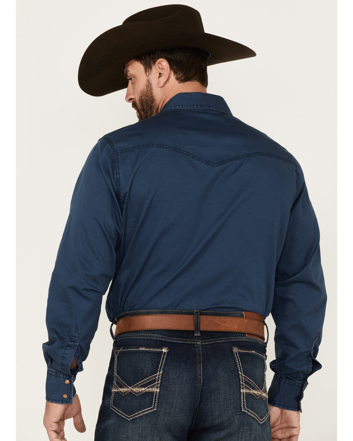 Image #4 - Wrangler Retro Men's Premium Solid Long Sleeve Snap Western Shirt, Blue, hi-res