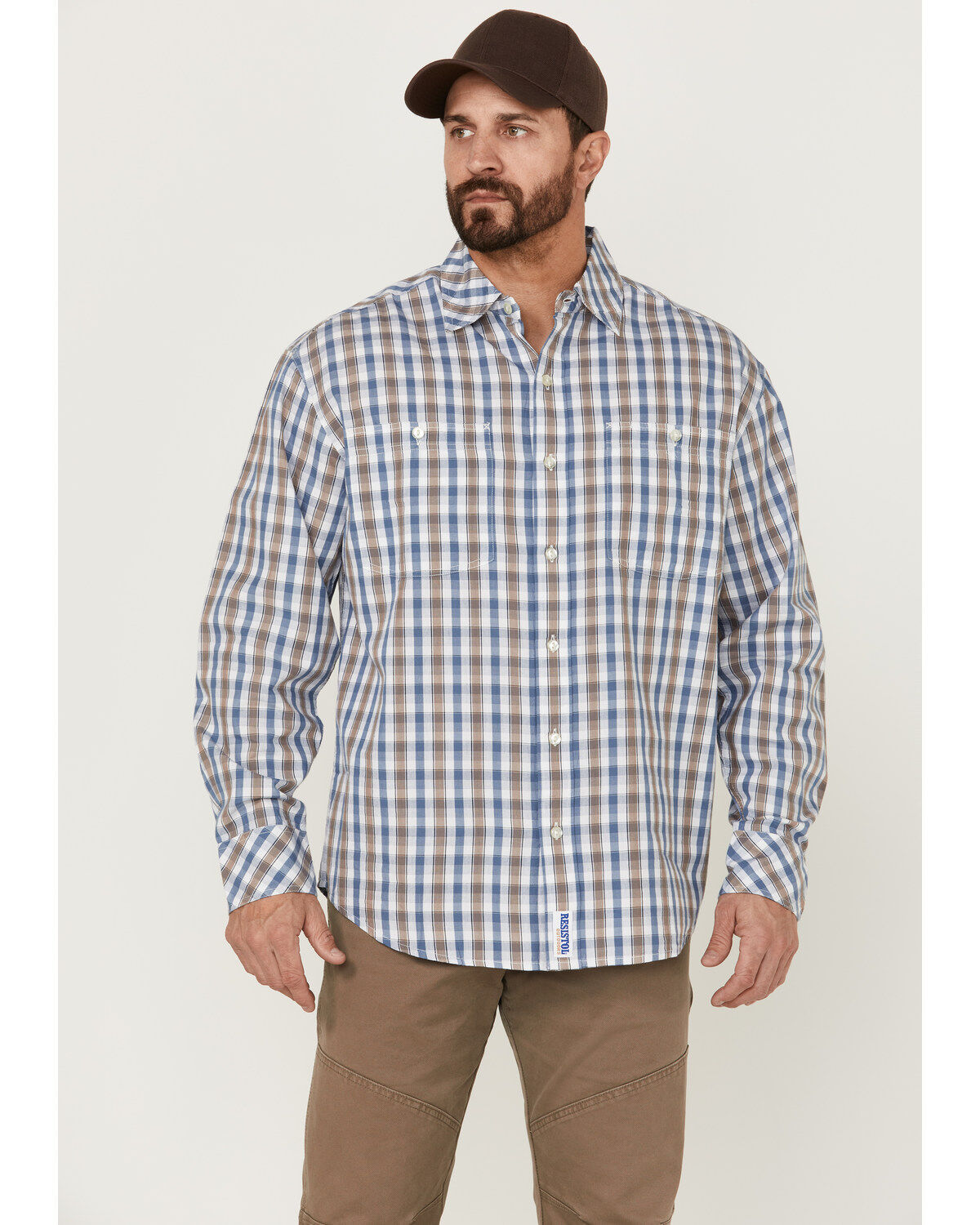 Image #1 - Resistol Men's Starke Small Plaid Long Sleeve Button Down Western Shirt, White, hi-res
