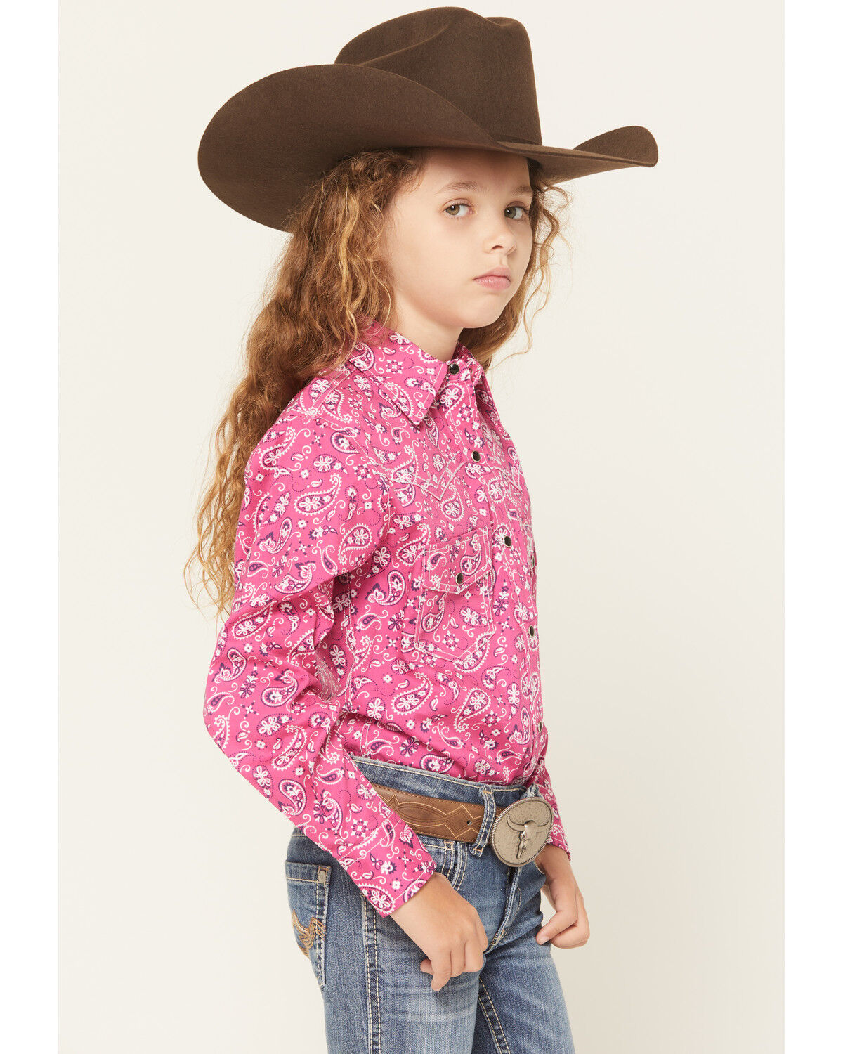 Cowgirl Hardware Girls' Bandana Paisley Print Long Sleeve Snap Stretch Western Shirt