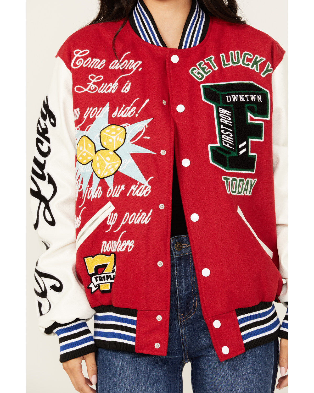 Image #3 - First Row Women's Road To Fortune Varsity Jacket, Red, hi-res