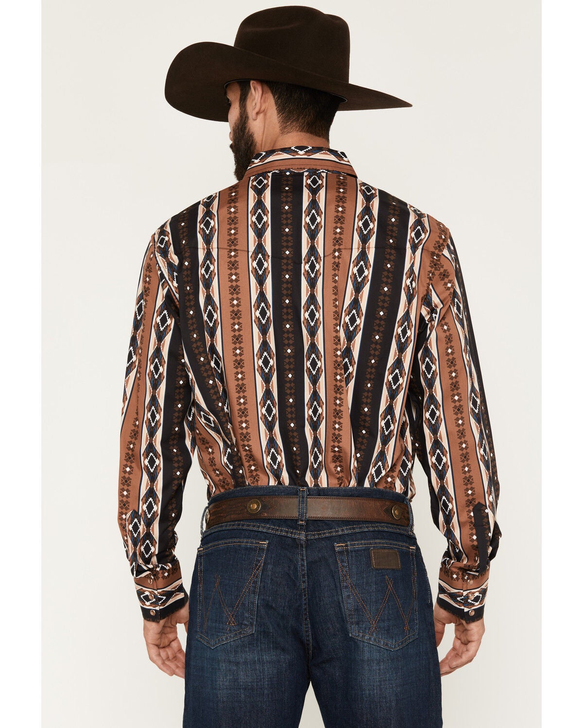 Image #4 - Wrangler Men's Checotah Southwestern Print Long Sleeve Snap Western Shirt, Brown, hi-res