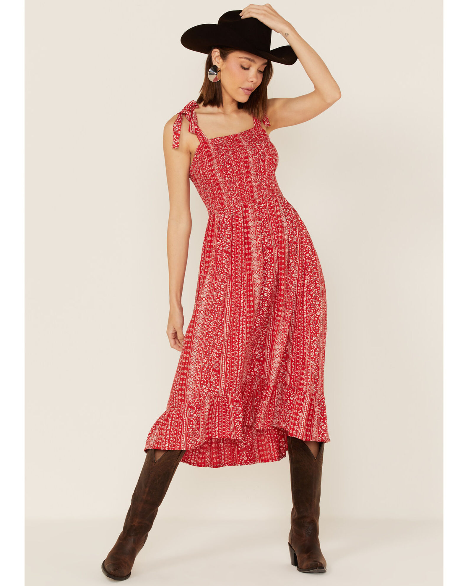 Chambray butterflies midi discount dress in red