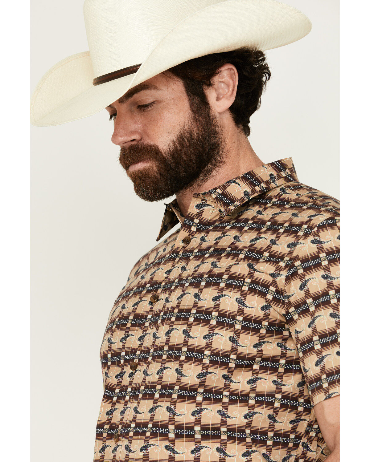 Image #2 - Gibson Men's Ombre Swirl Print Short Sleeve Button-Down Western Shirt, Brown, hi-res