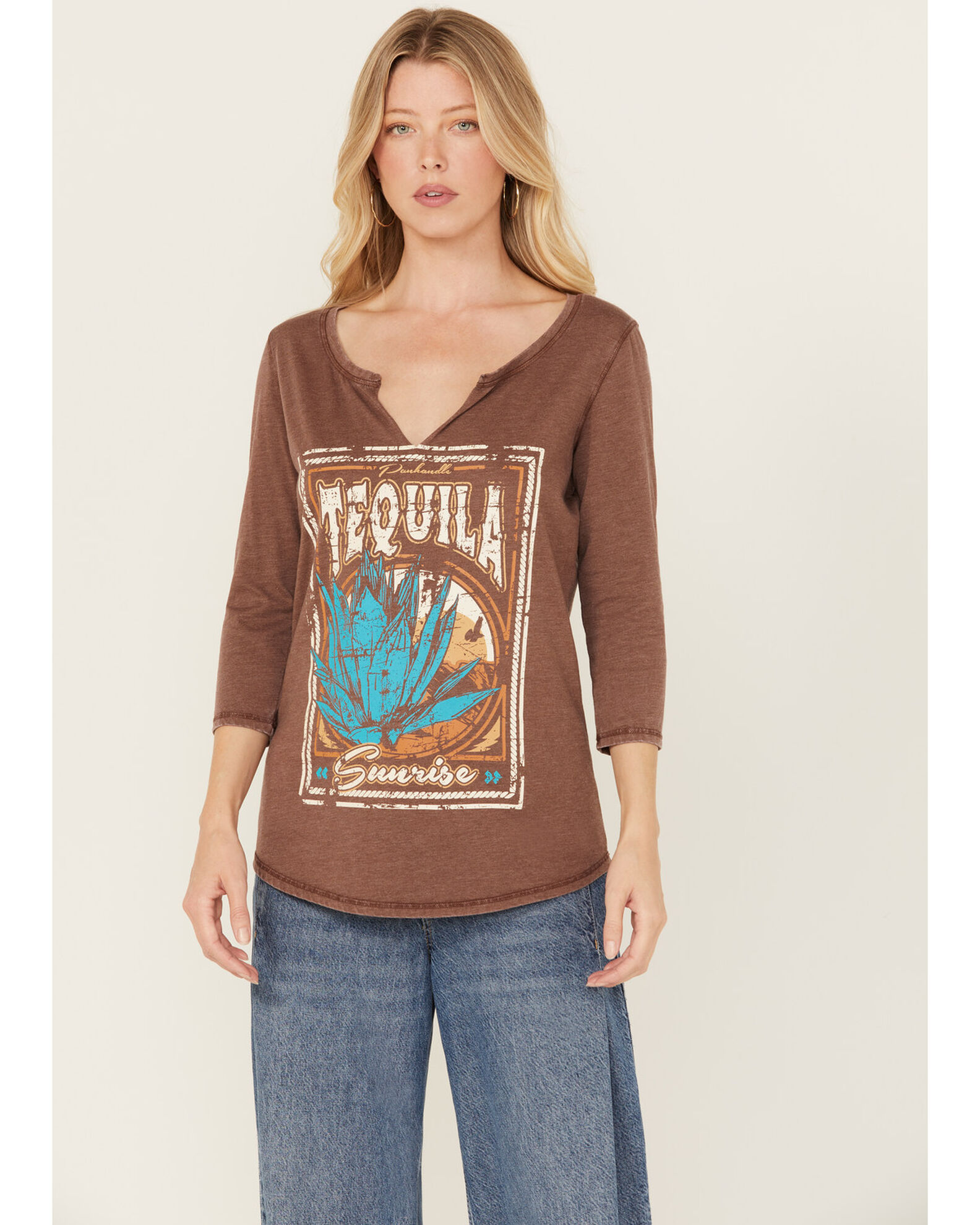 Image #1 - Panhandle Women's Tequila Sunrise Graphic Tee, Lt Brown, hi-res