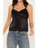 Shyanne Women's Button Front Lace Trimmed Tank Top, Black, hi-res