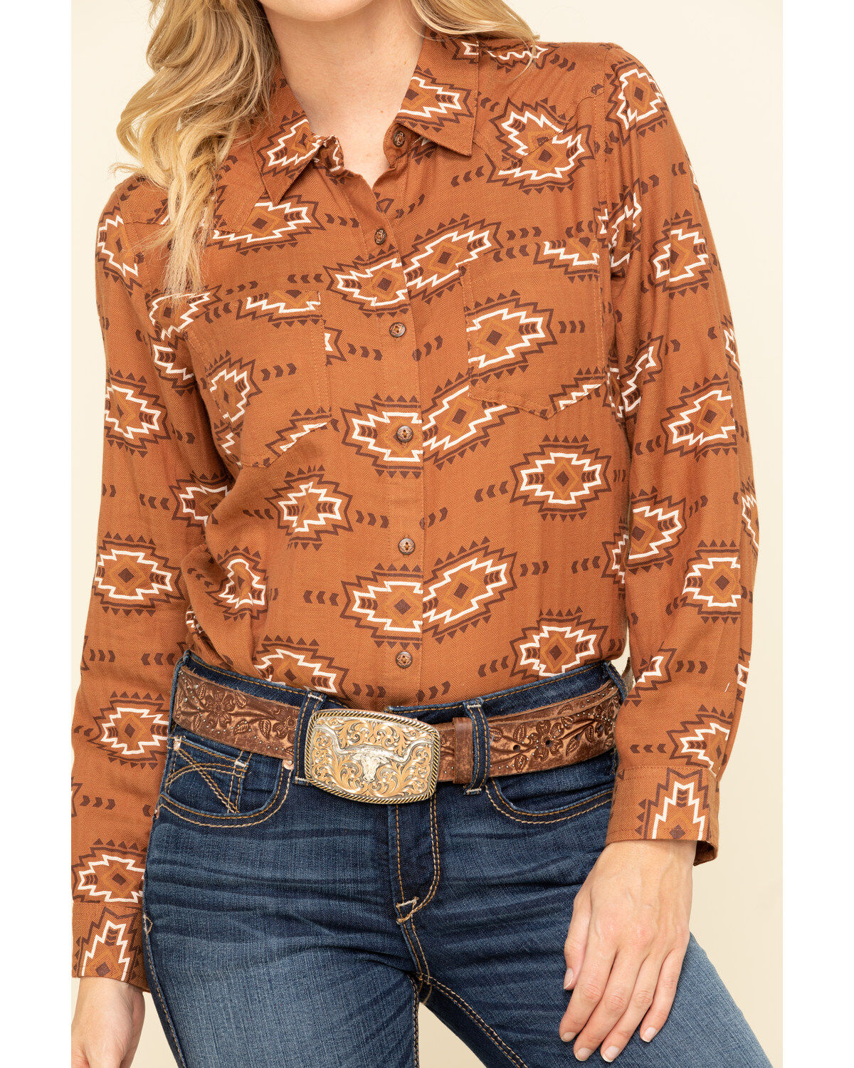 Image #4 - Ariat Women's Autumn Blossom Billie Jean Shirt, Brown, hi-res