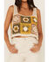 Very J Women's Floral Patchwork Crochet Knit Cropped Tank Top, Olive, hi-res