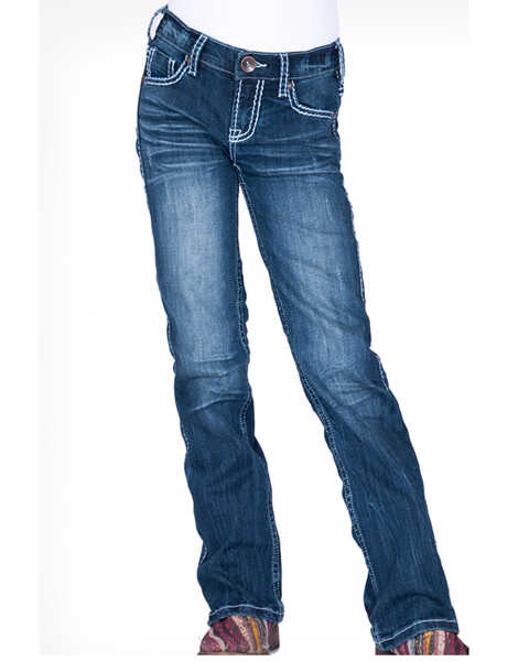 Image #2 - Cowgirl Tuff Girls' Edgy Bootcut Jeans, Blue, hi-res