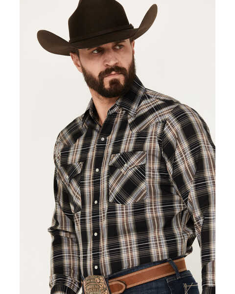 Ely Walker Men's Plaid Print Long Sleeve Western Snap Shirt - Tall, Black, hi-res