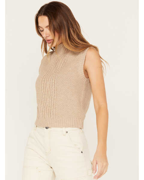 Cleo + Wolf Women's Mock Neck Cropped Tank, Sand, hi-res