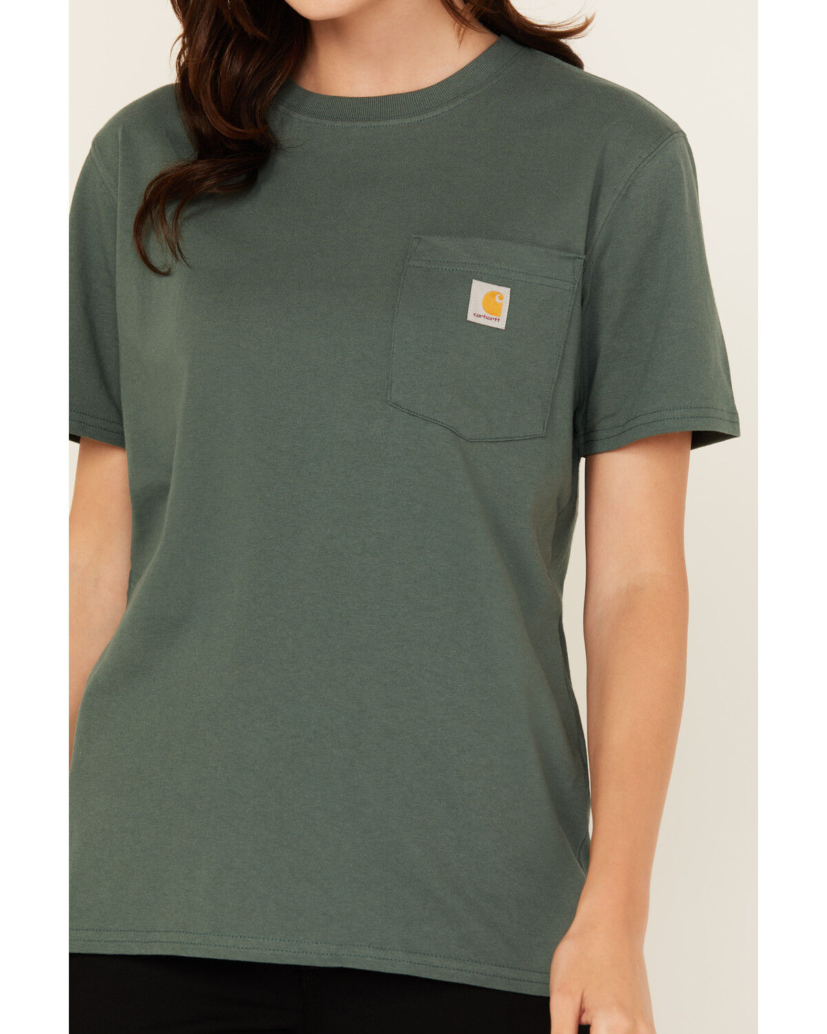 Image #3 - Carhartt Women's Logo Loose Fit Heavyweight Short Sleeve Pocket Tee, Forest Green, hi-res