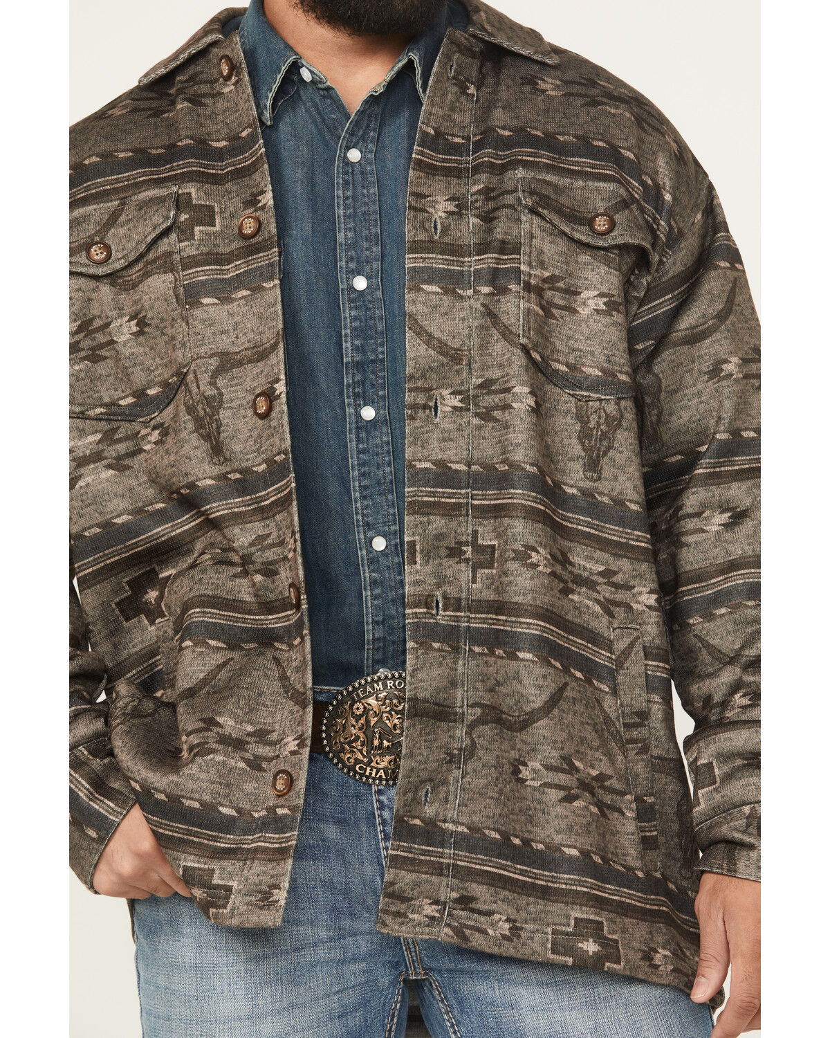 Image #3 - Ariat Men's Caldwell Southwestern Print Long Sleeve Button-Down Shirt Jacket, Brown, hi-res