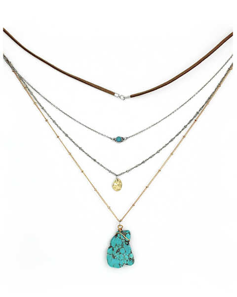 Prime Time Jewelry Women's 4-Piece Silver & Gold Turquoise Layered Necklace Set, Gold, hi-res