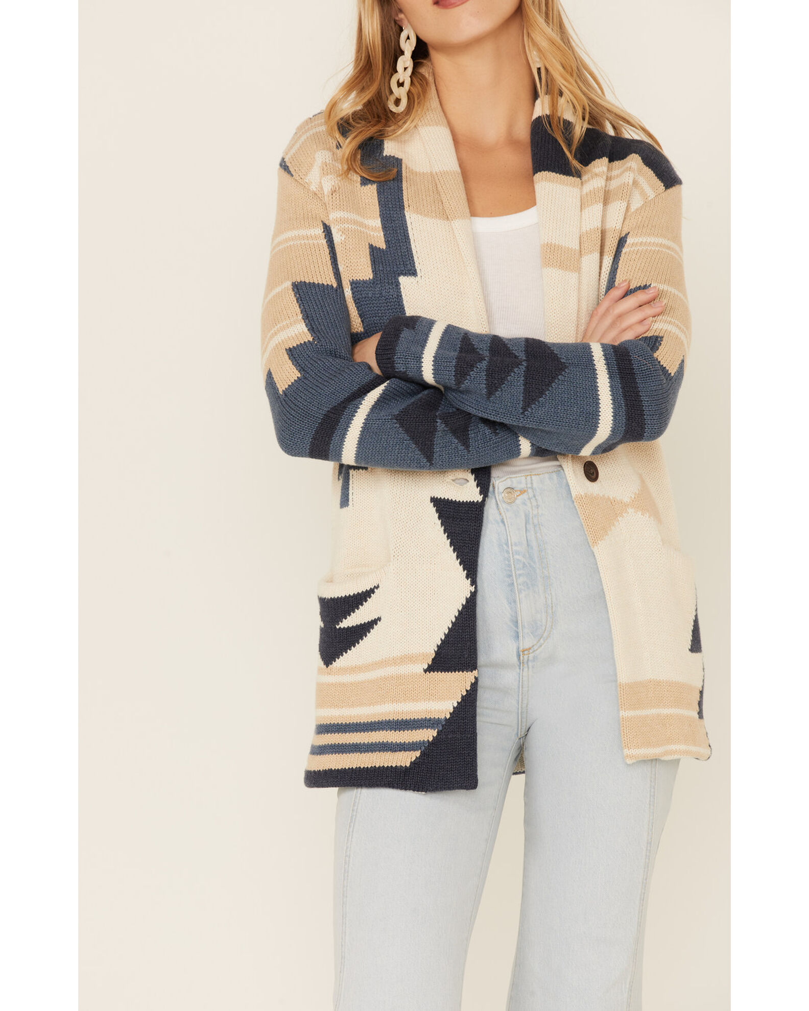 Pendleton Women's Sandshell & Navy Southwestern Graphic Wool Blend