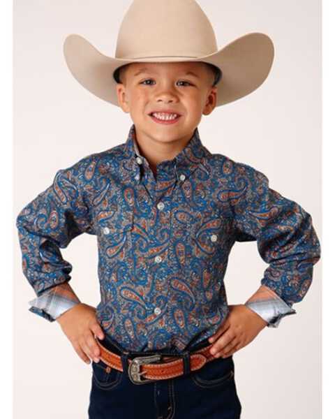 Roper Boys' Amarillo Paisley Print Long Sleeve Western Button Down Shirt, No Color, hi-res