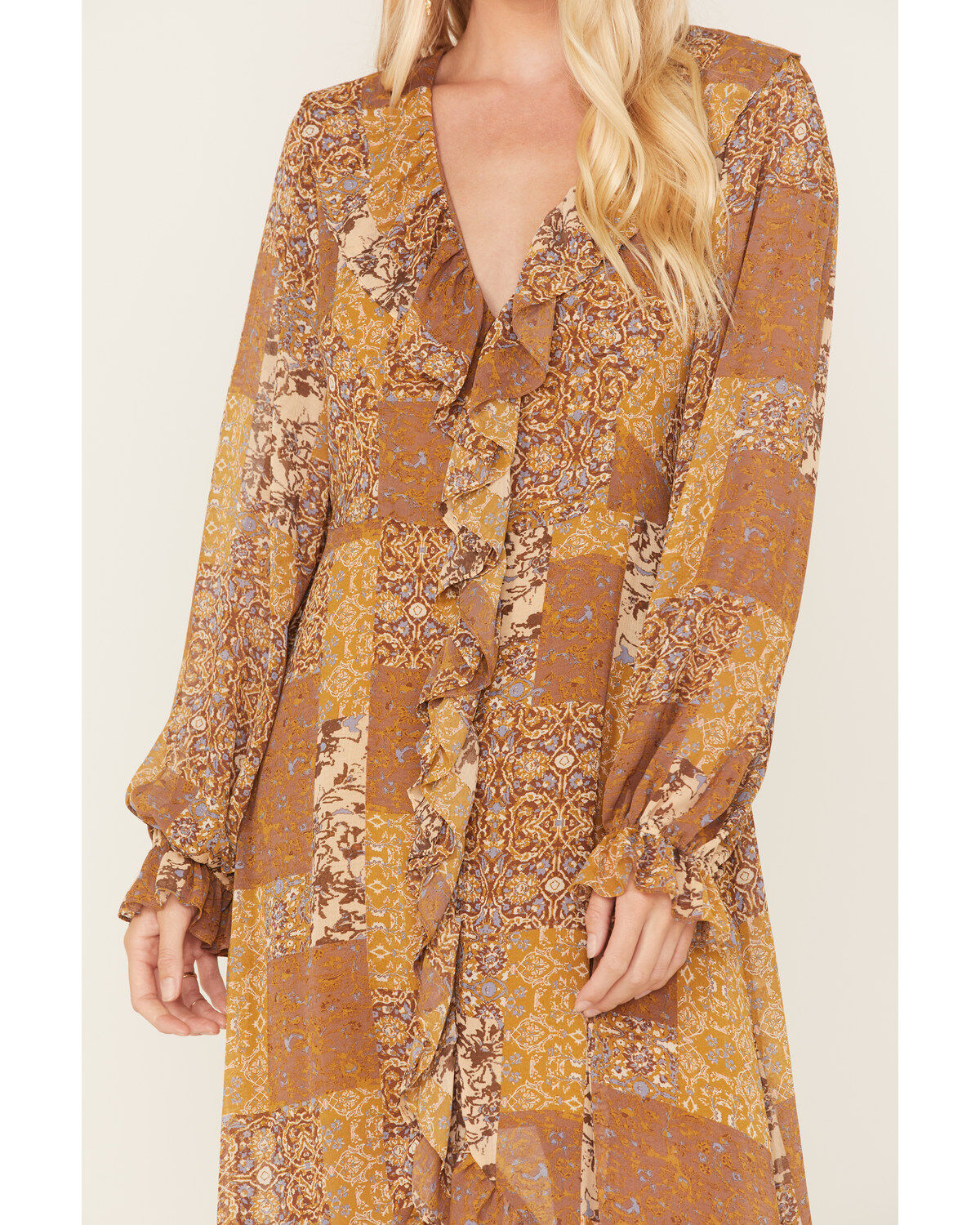 Image #3 - Beyond The Radar Women's Multi Patchwork Ruffle Midi Dress, Multi, hi-res