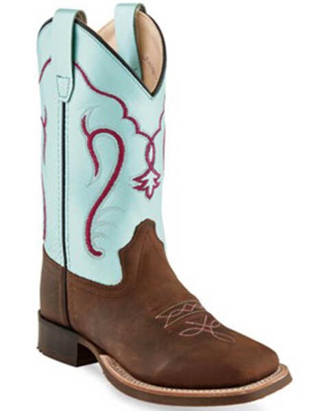Old West Girls' Western Boots - Broad Square Toe, Light Blue, hi-res