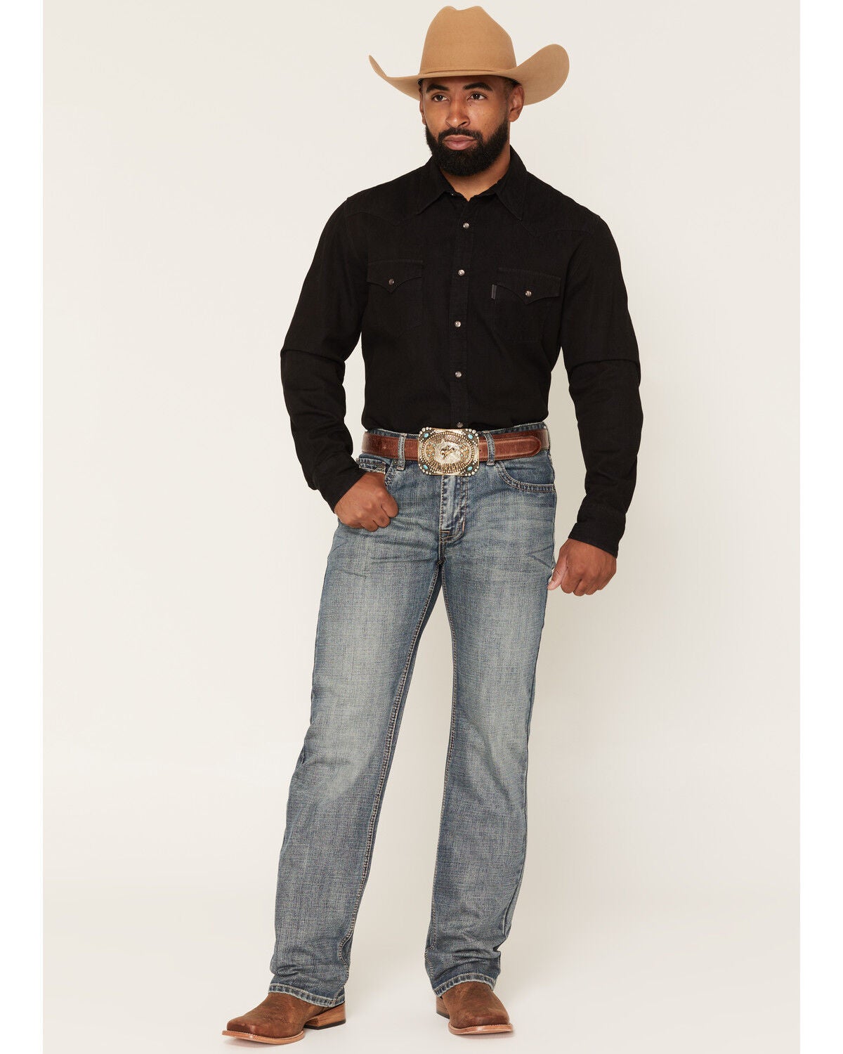 Rock & Roll Denim Men's Double Barrel Medium Wash Relaxed Bootcut Denim Jeans, Medium Wash, hi-res