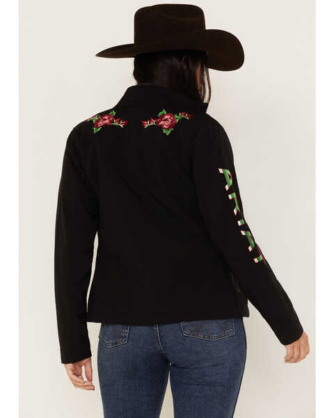 Ariat Women's Floral Embroidered Rosas Team Softshell Jacket, Black, hi-res