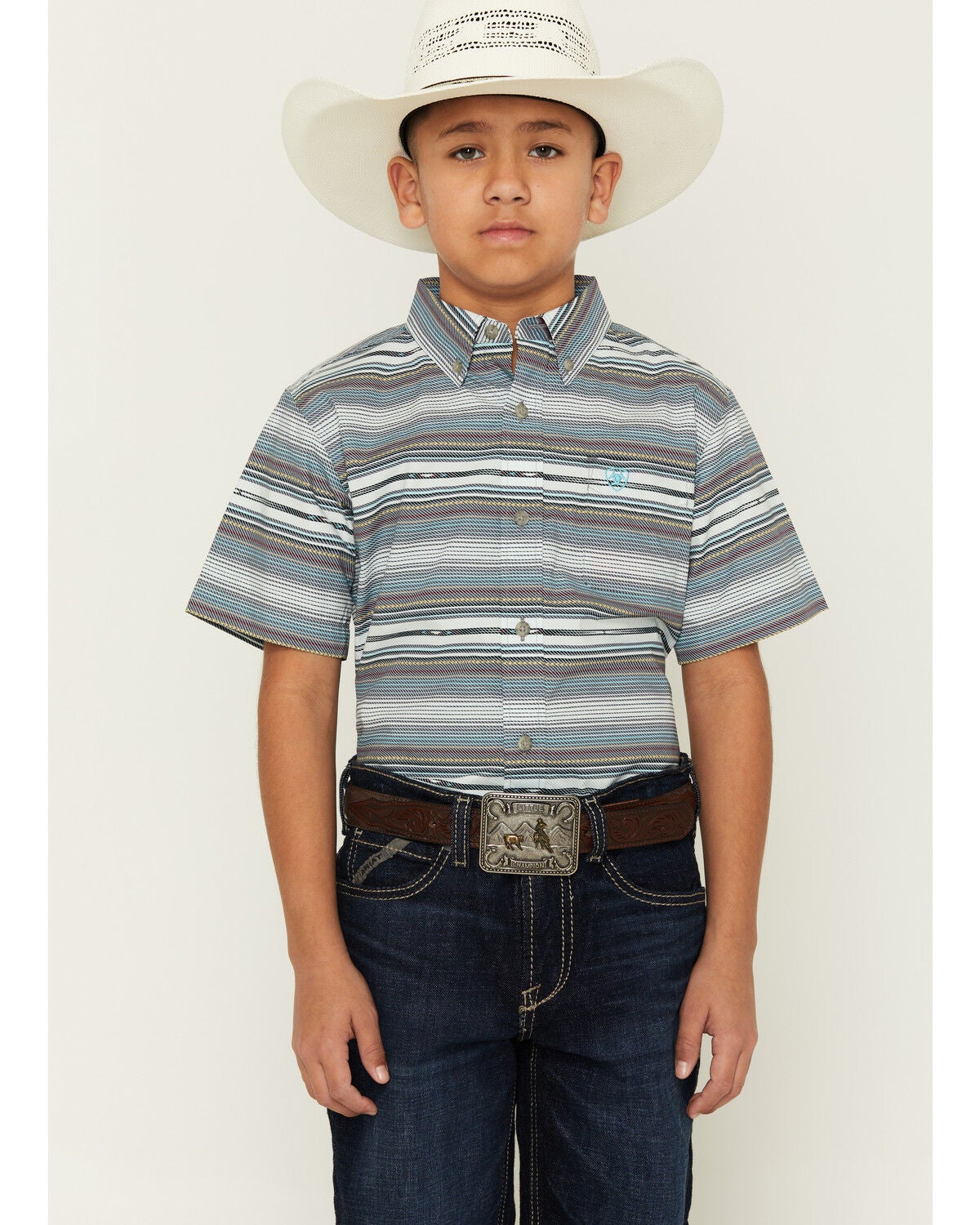 Ariat Boys' Serape Striped Short Sleeve Button-Down Western Shirt, Multi, hi-res