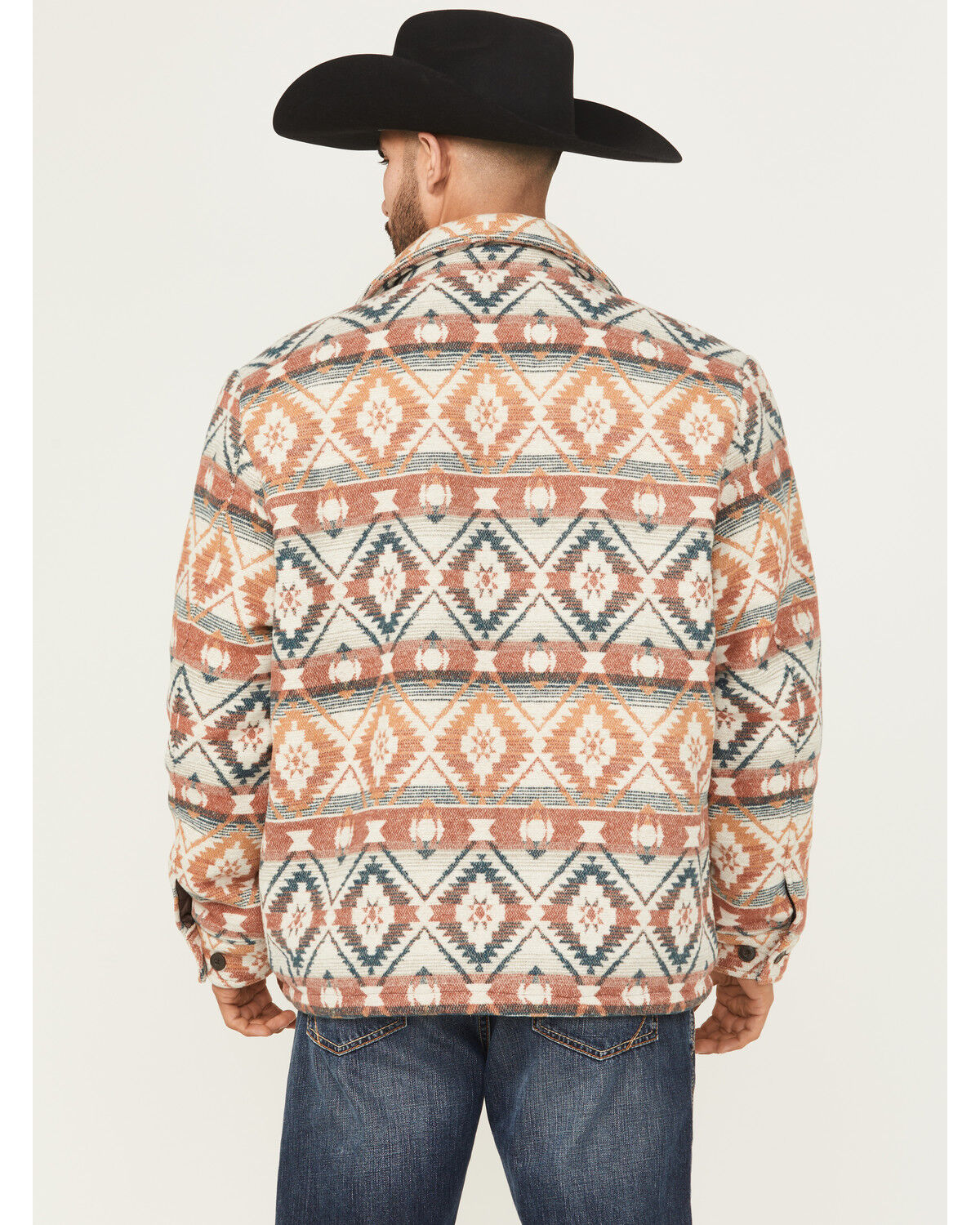 Image #4 - Cripple Creek Men's Southwestern Print Sherpa Lined Blanket Shirt Jacket, Cream/red, hi-res