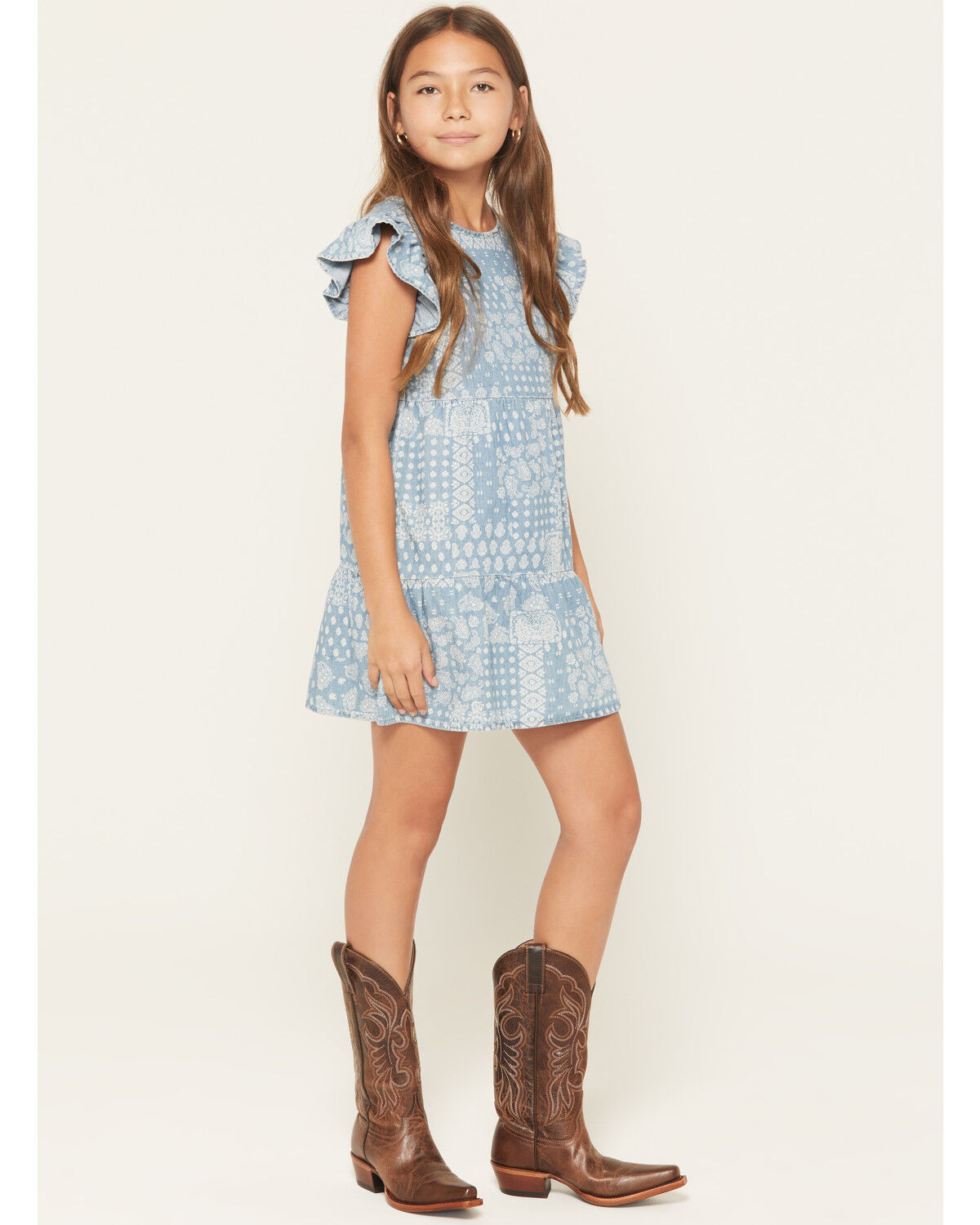 Image #1 - Wrangler Girls' Bandana Print Denim Dress, Blue, hi-res