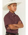 Image #2 - Ariat Boys' Geo Print Short Sleeve Button-Down Western Shirt, Maroon, hi-res