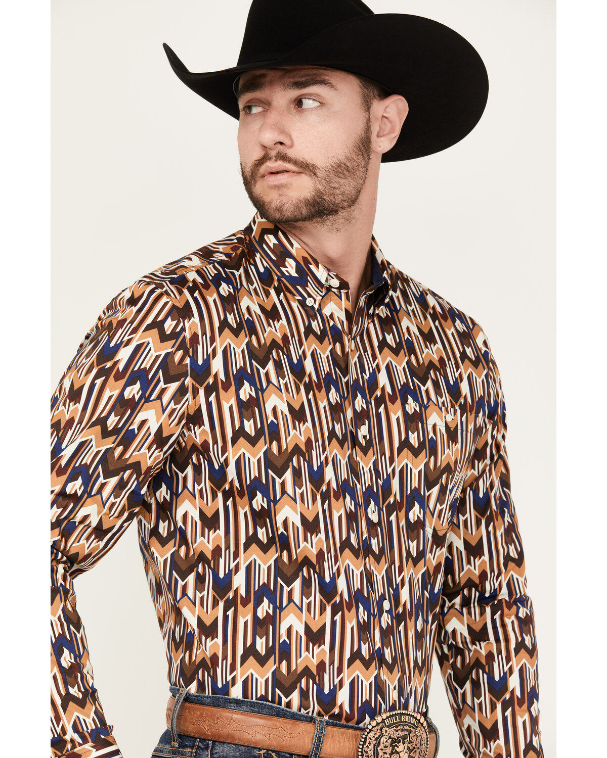 RANK 45® Men's Lockwood Geo Striped Print Long Sleeve Button