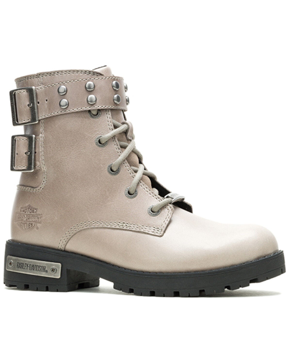 Harley Davidson Women's 6" Parklyn Studded Buckle Motorcycle Boots - Round Toe, Taupe, hi-res